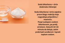 Soda bikarbona + sirće (dubinsko čišćenje) Soda bikarbona i sirće zajedno prave blagu reakciju koja razgrađuje prljavštinu i masnoću. Pospi sudoperu sodom bikarbonom, pa prelij sirćetom. Ostaviti .jpg