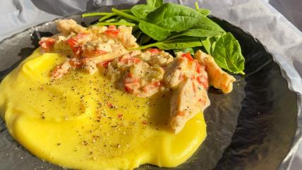 Piletina u sosu od kisele pavlake i krompir pire.jpg